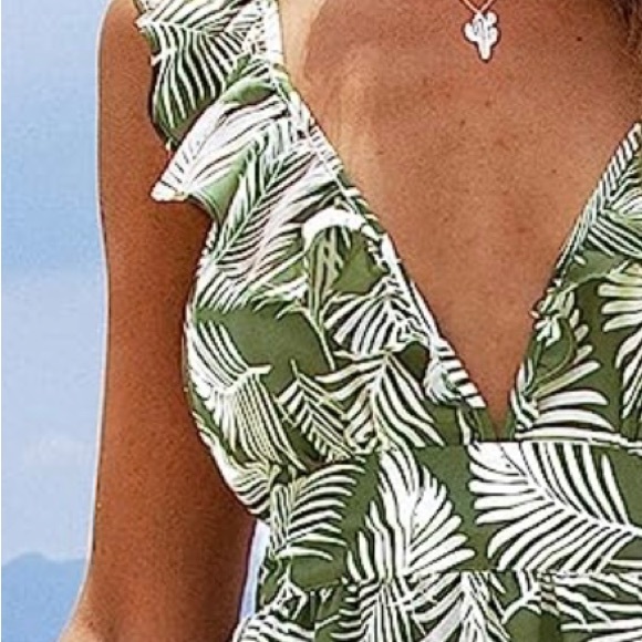 Deep V Neck Leafy Ruffle Dress - Picture 8 of 9